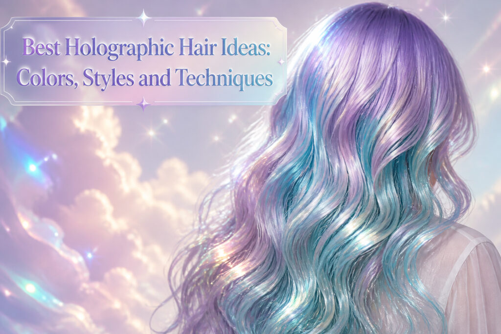 A collage of various holographic hair styles.