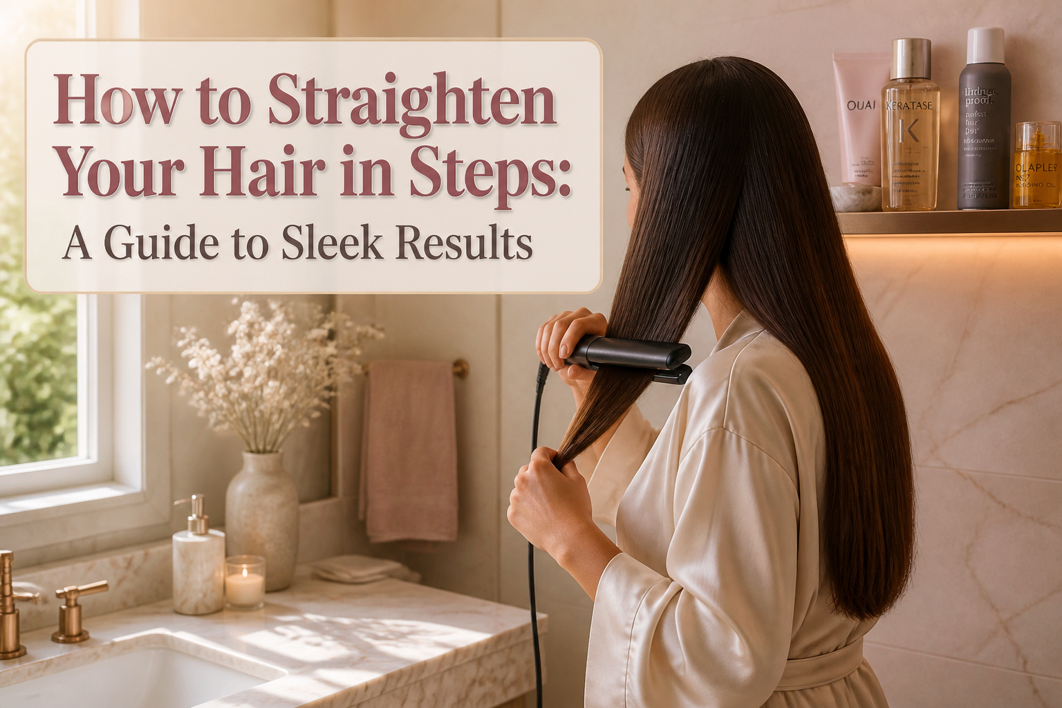 A model with straight hair stands confidently, showcasing her hairstyle.