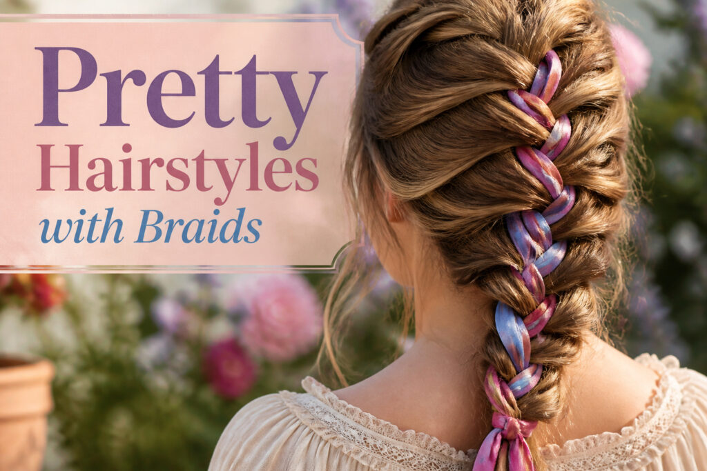 Collage of different braided hairstyles on women in various settings.