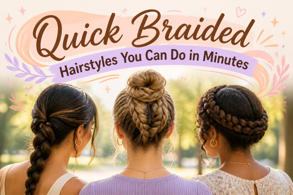 Collage featuring various quick braided hairstyles for different hair types.