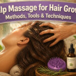 Individual receiving a scalp massage with hands on their head.