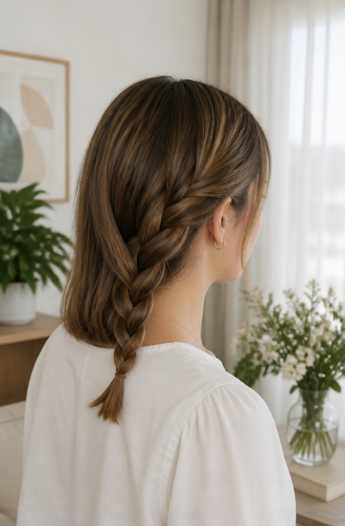 15 Quick Braided Hairstyles You Can Do in Minutes for 2026 1 Woman with collarbone-length hair styled in a classic three-strand side braid.