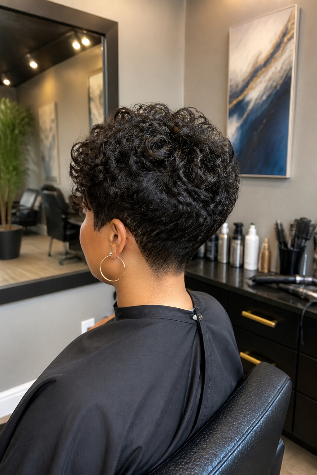 15 Crochet Braids Styles for 2026: From Box Braids to Butterfly Locs 10 Model sporting a curly crochet pixie cut in a trendy salon.