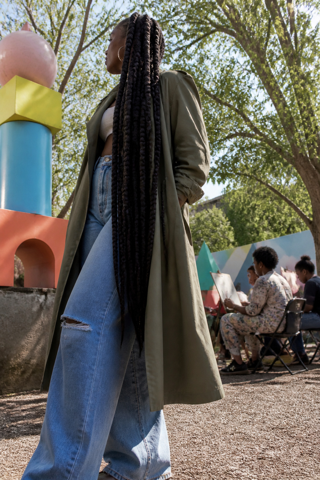 A woman with thick jumbo braids showcasing their volume.
