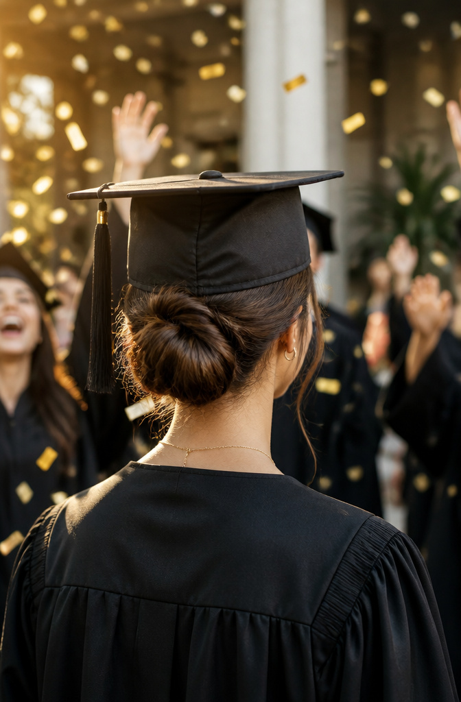 20 Down Hairstyles for Graduation That Work with a Cap 10 Graduate with a smooth low bun positioned just above her nape.