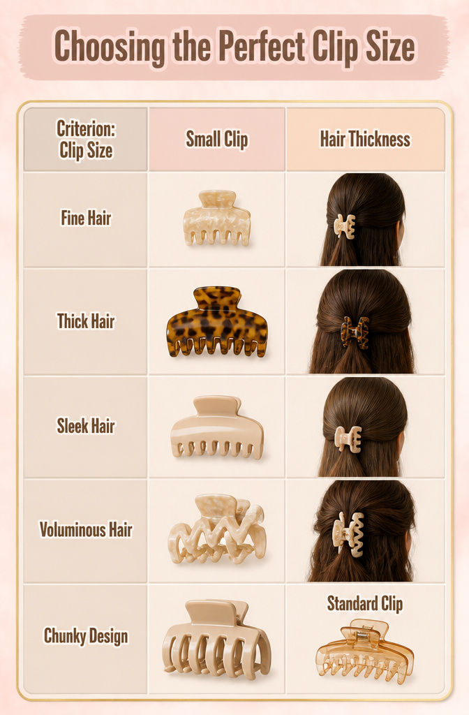 10 Hair Clips Hairstyles for 2026: French Twist, Half-Up, Bun & More 12 Graphic detailing how to select the right clip size.