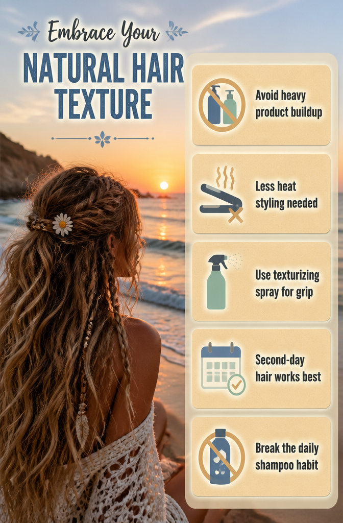 10 Hippie Hairstyles That Defined the 1960s and Still Work in 2026 12 An information image about embracing natural hair texture.