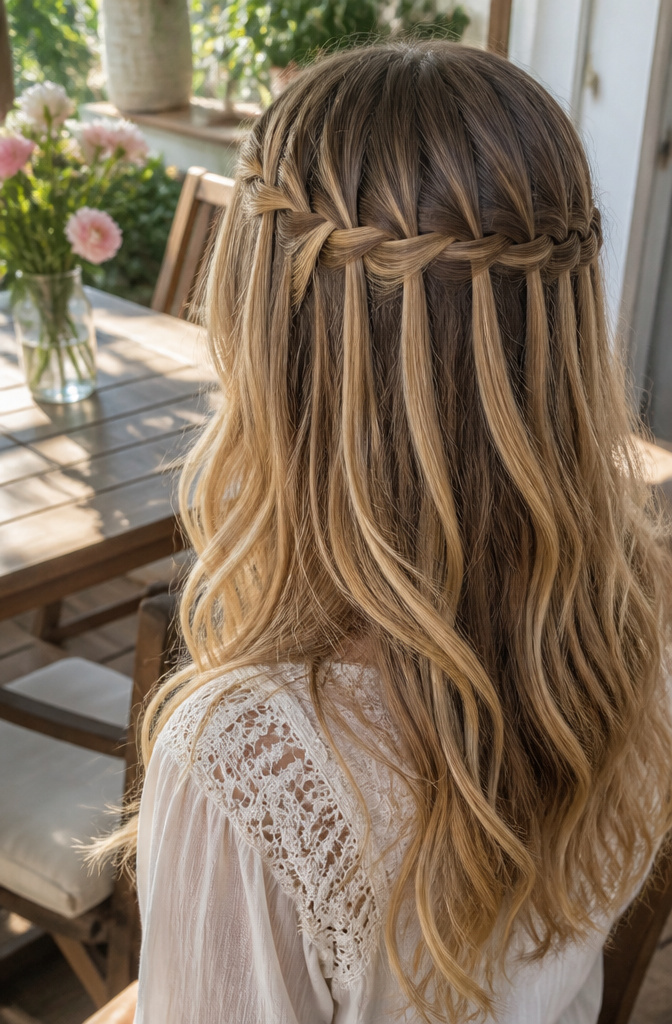 15 Quick Braided Hairstyles You Can Do in Minutes for 2026 12 Woman with layered hair styled in a waterfall braid.