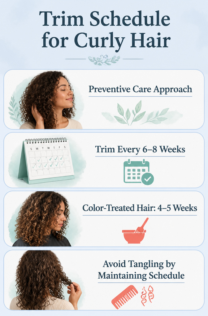 10 Cut Curly Hairstyles: Styles, Tips & What to Ask For in 2026 13 A graphic showing recommended trim intervals for curly hairstyles.