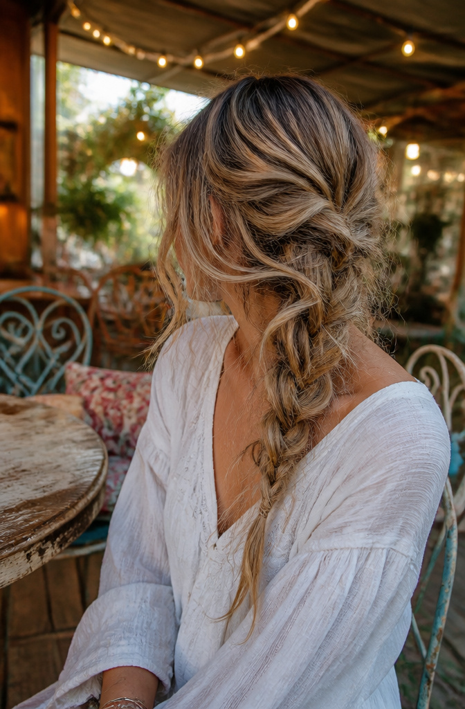 15 Quick Braided Hairstyles You Can Do in Minutes for 2026 13 Woman with wavy hair styled in a bohemian side braid.