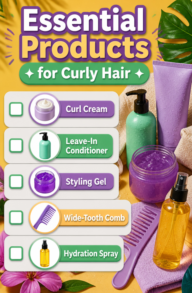10 Cut Curly Hairstyles: Styles, Tips & What to Ask For in 2026 14 An image displaying products recommended for curly hair care.
