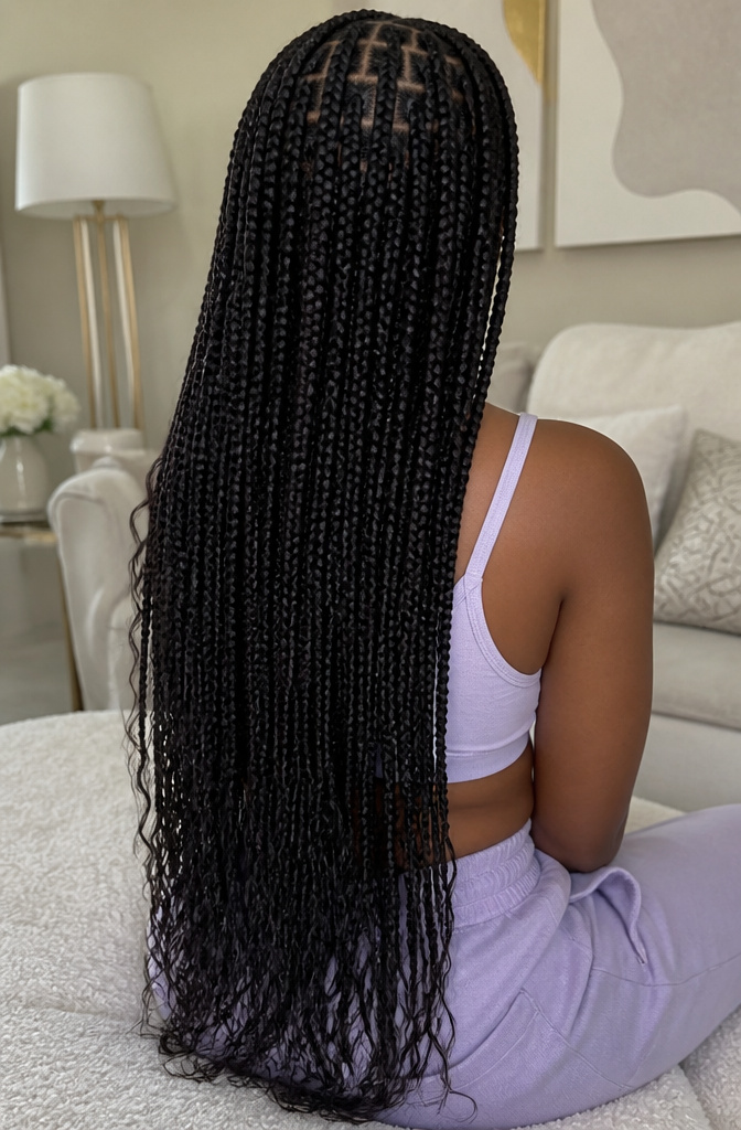20 Prom Hairstyles for Long Hair: Ideas for 2026 14 Long box braids flowing down, showcasing smooth interwoven strands.