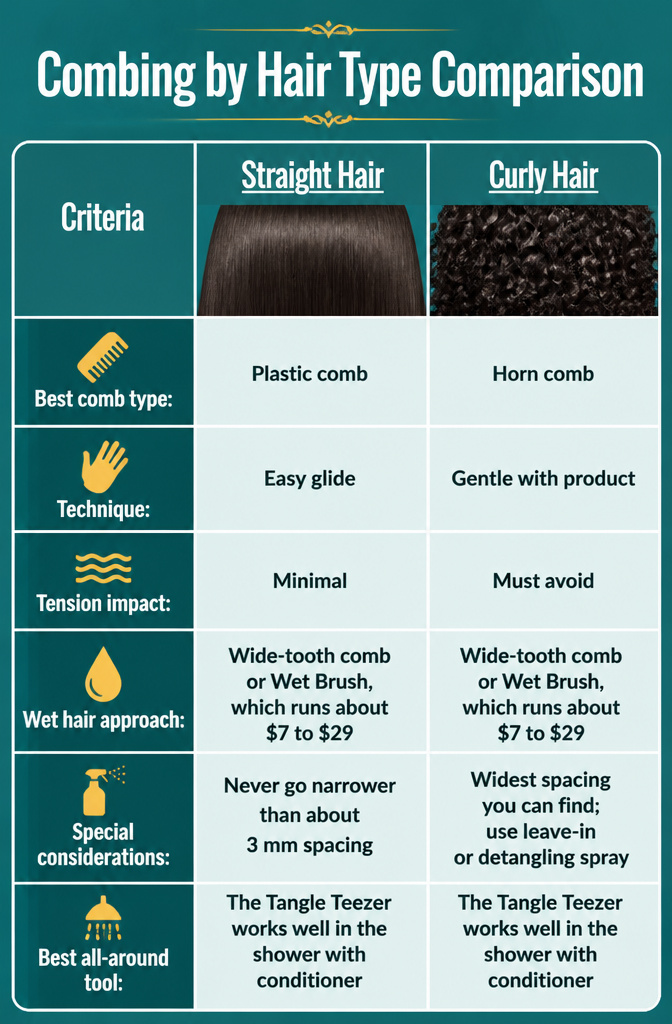 How to Comb Hair: 6 Ways to Style, Detangle, and Protect 14 Comparison graphic for combing by hair type.