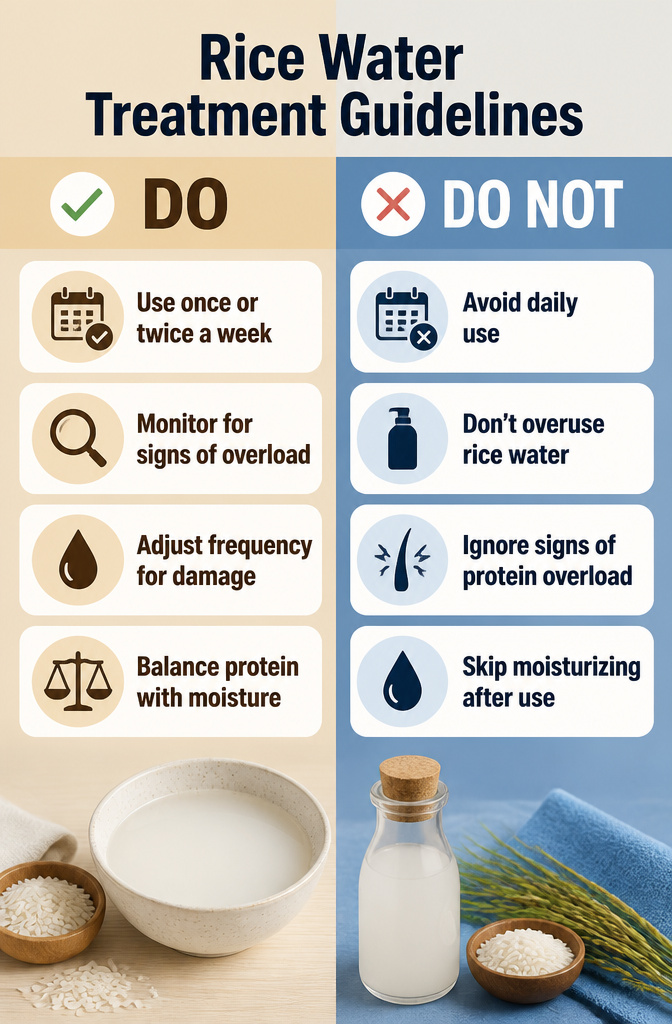 An infographic with guidelines on how often to use rice water.