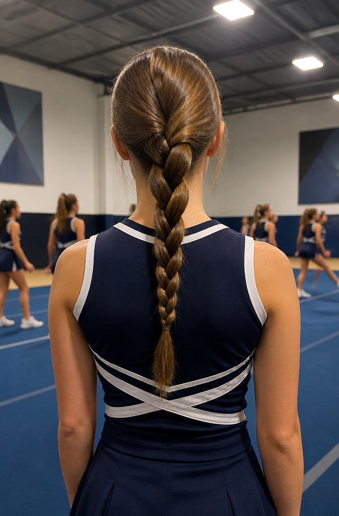 18 Cheer Hair Styles: Ideas for Every Practice and Competition 15 A cheerleader displays a twist braid during practice.