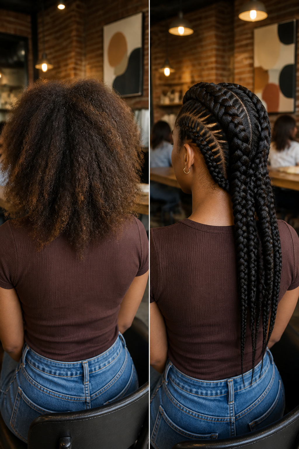 A woman with French and Dutch braids styled for versatility.