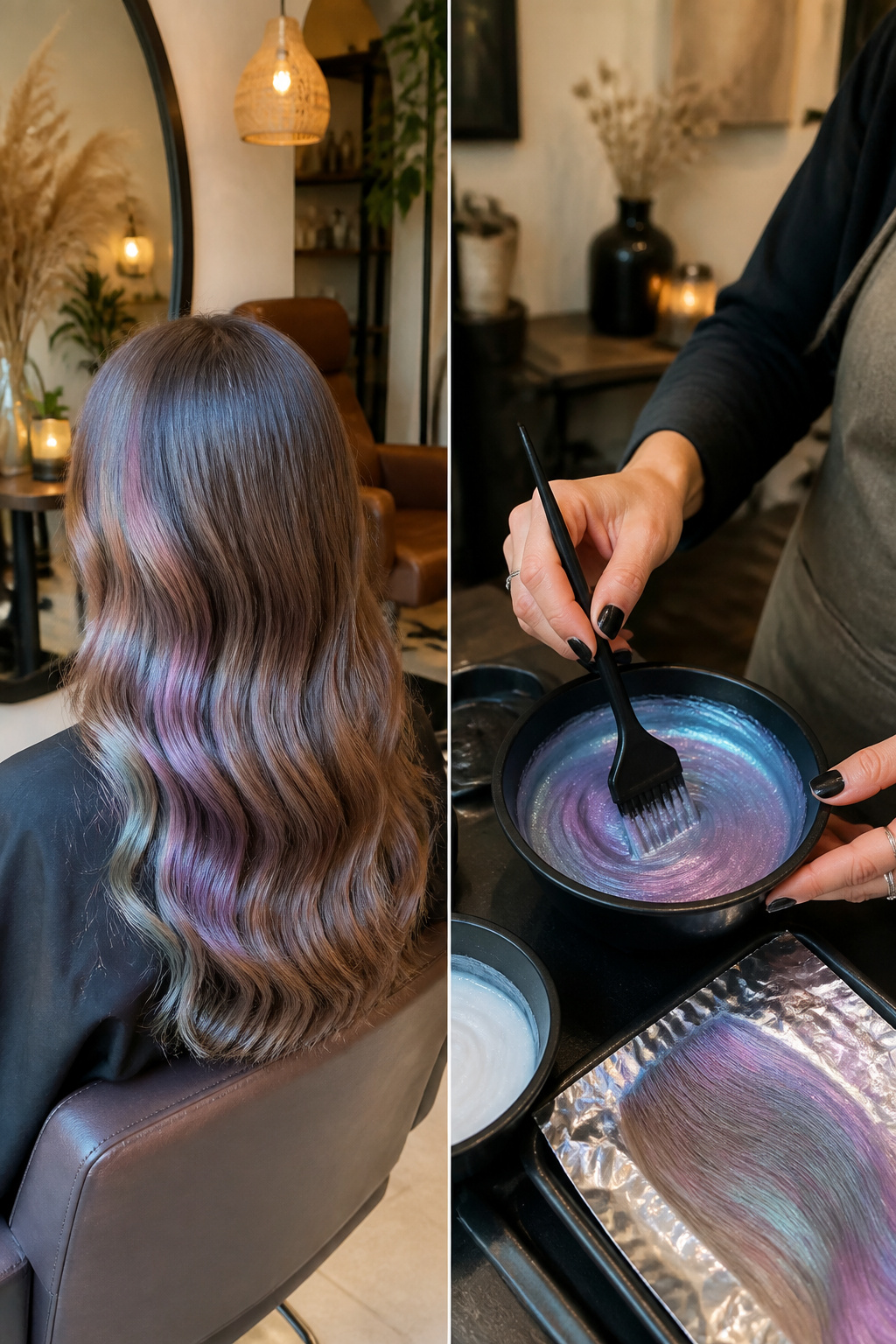 Best Holographic Hair Ideas: Colors, Styles and Techniques for 2026 16 Model with glossy hair reflecting multiple colors in bright lighting.