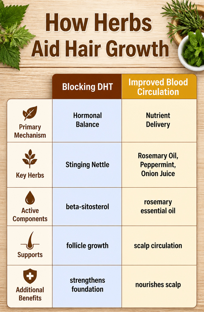 Illustration showing pathways of how herbs support hair growth.