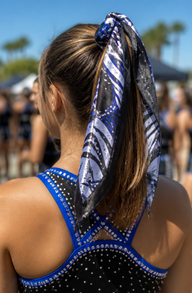 18 Cheer Hair Styles: Ideas for Every Practice and Competition 16 A cheerleader with ribbon accents woven into her hairstyle.