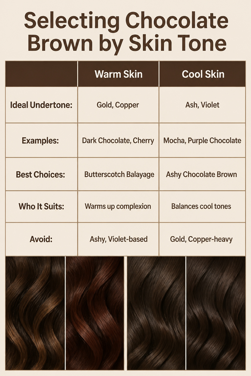 An information graphic about selecting chocolate brown by skin tone.