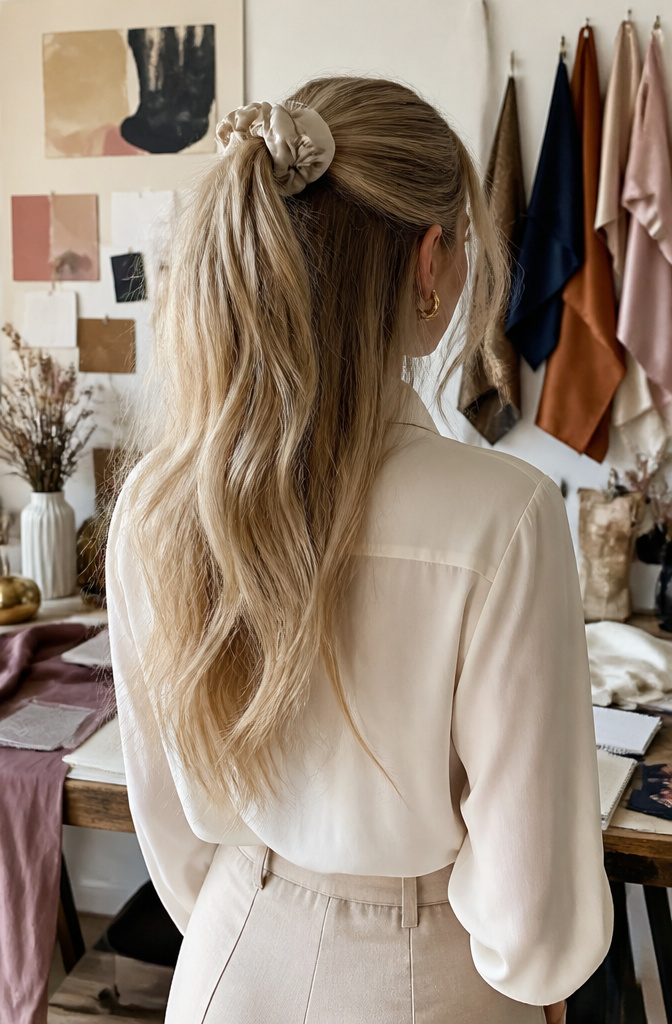 20 Easy Hairstyle Ideas You Can Do in Minutes (2026) 17 A model with a half-up high ponytail secured with a scrunchie.