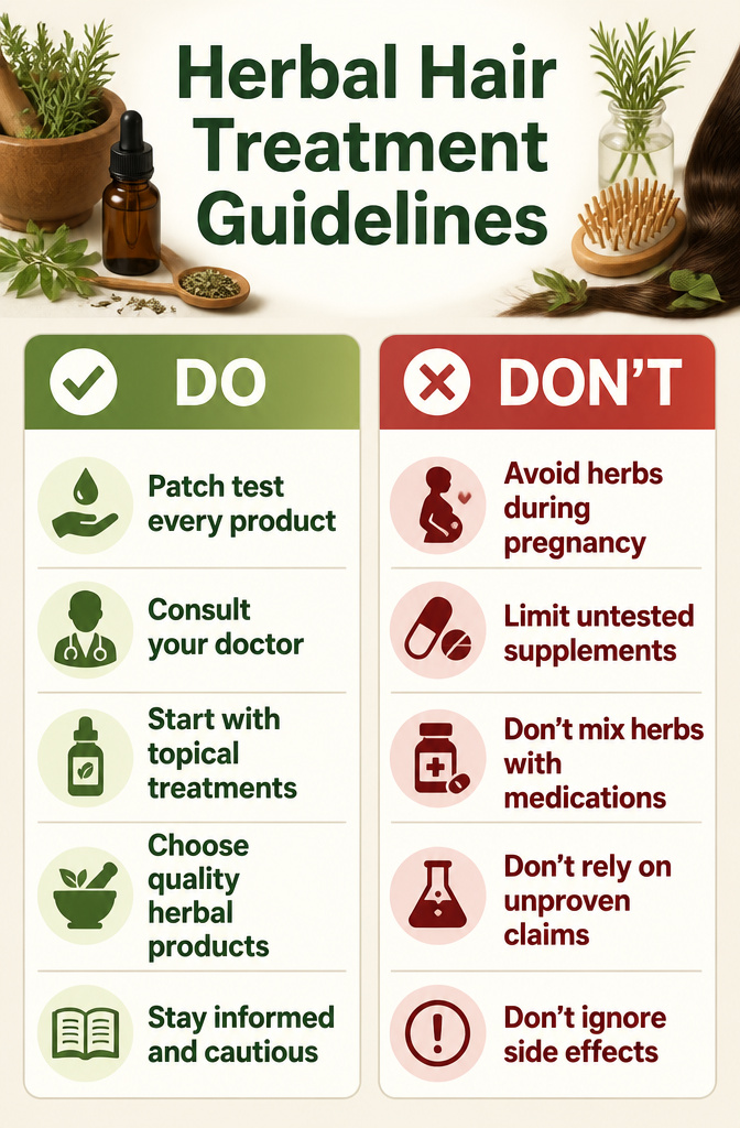 List of considerations before beginning herbal hair treatments.