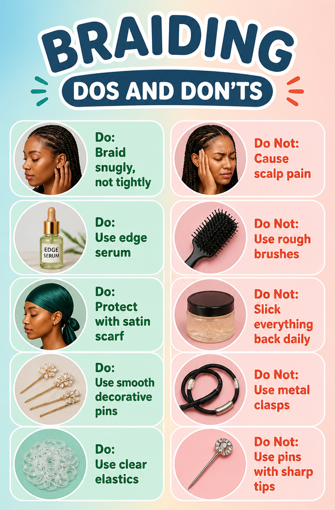 15 Quick Braided Hairstyles You Can Do in Minutes for 2026 18 Infographic on braiding dos and don'ts for hair care.