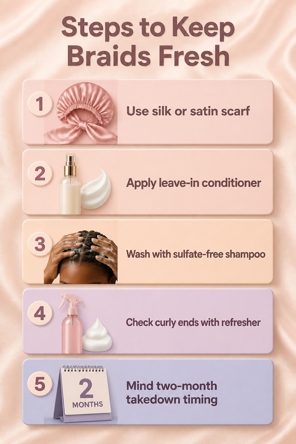 An infographic outlining steps to keep braids fresh.