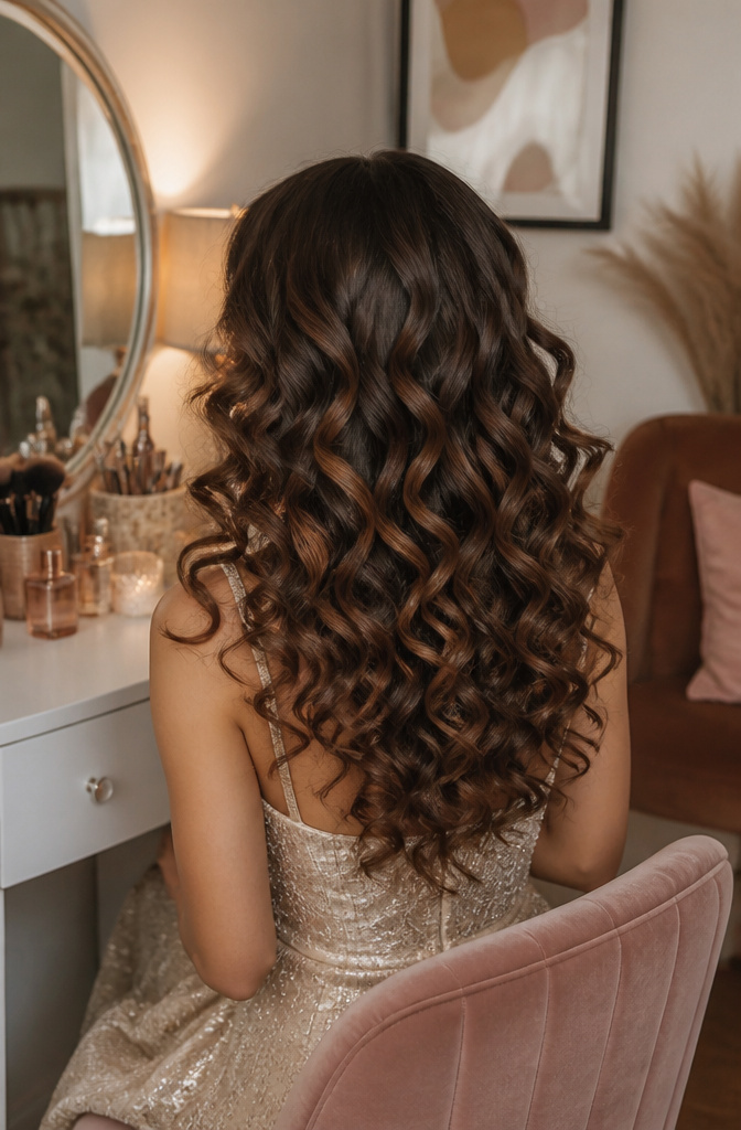 20 Prom Hairstyles for Long Hair: Ideas for 2026 19 Full bouncy curls styled down with a vibrant shine.