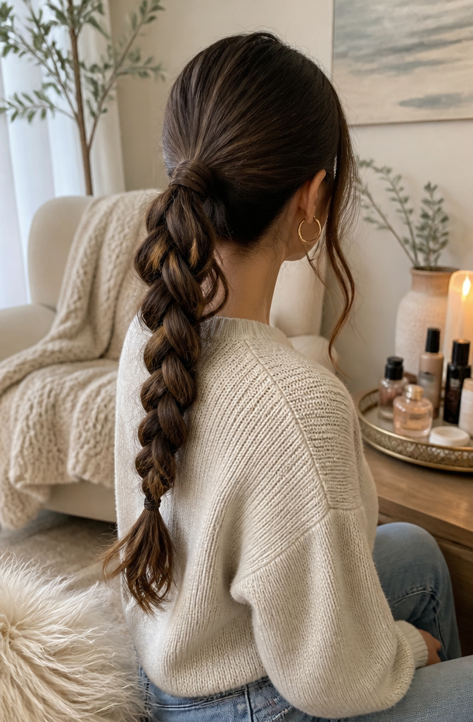 15 Quick Braided Hairstyles You Can Do in Minutes for 2026 2 Woman with long wavy hair styled in a braided ponytail.