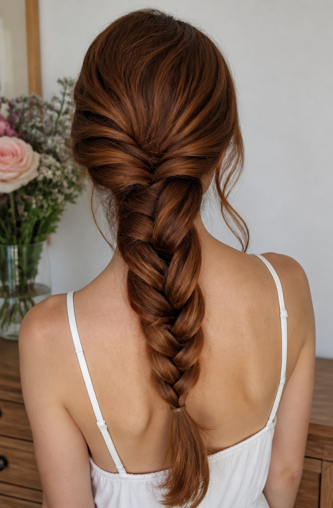 20 Easy Hairstyle Ideas You Can Do in Minutes (2026) 20 A model with a twisted side braid styled against a neutral backdrop.
