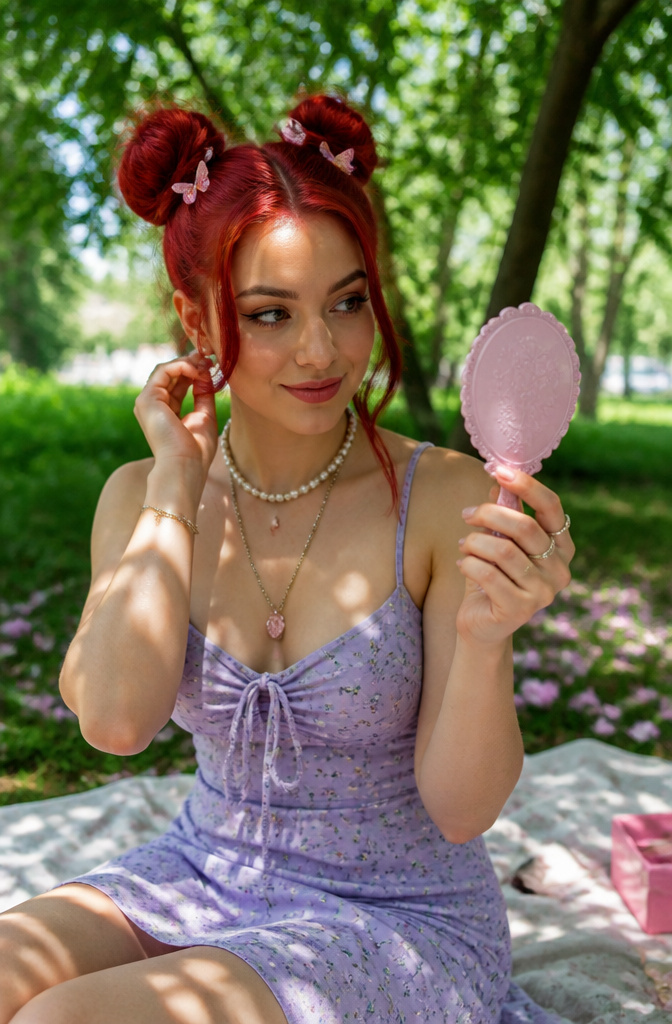 20 Easy Hairstyle Ideas You Can Do in Minutes (2026) 3 A model with vibrant red space buns styled atop her head.