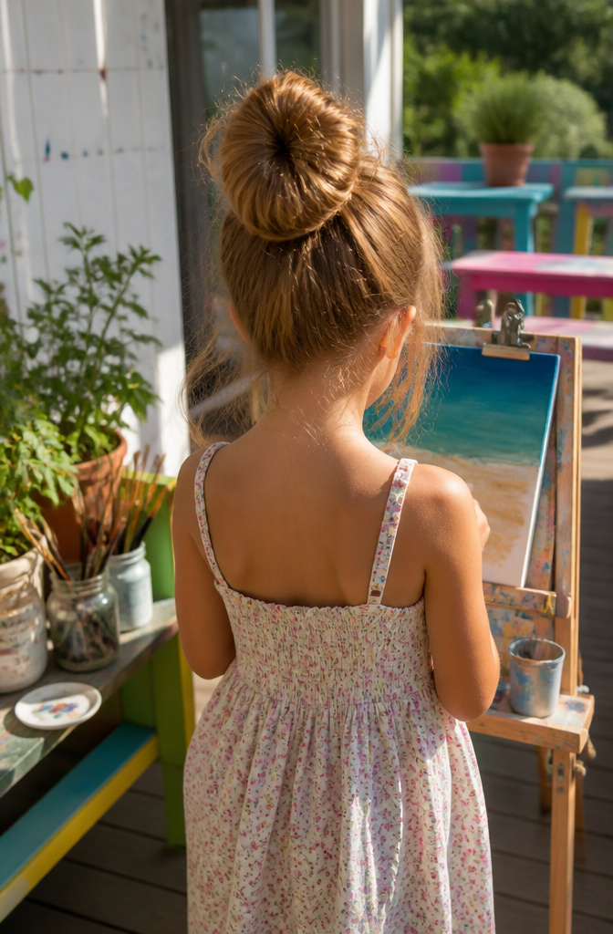 8 Simple Hairstyle Types for School: Quick Morning Styles for 2026 3 Girl with a messy bun on a sunny school patio.