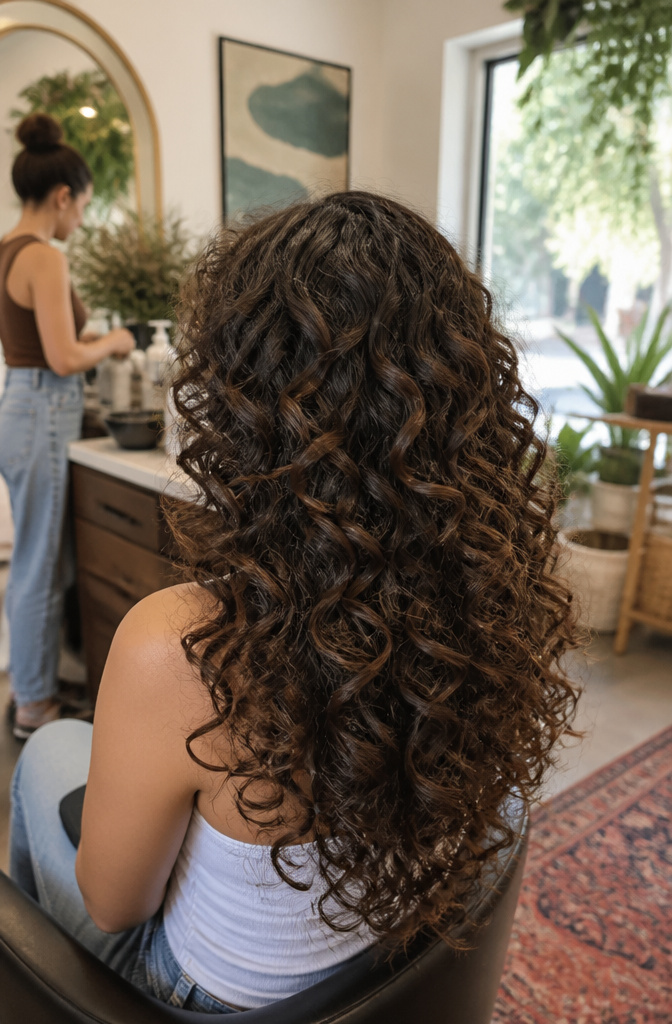 10 Cut Curly Hairstyles: Styles, Tips & What to Ask For in 2026 4 A model showcases long curly layers that prevent flat ends.