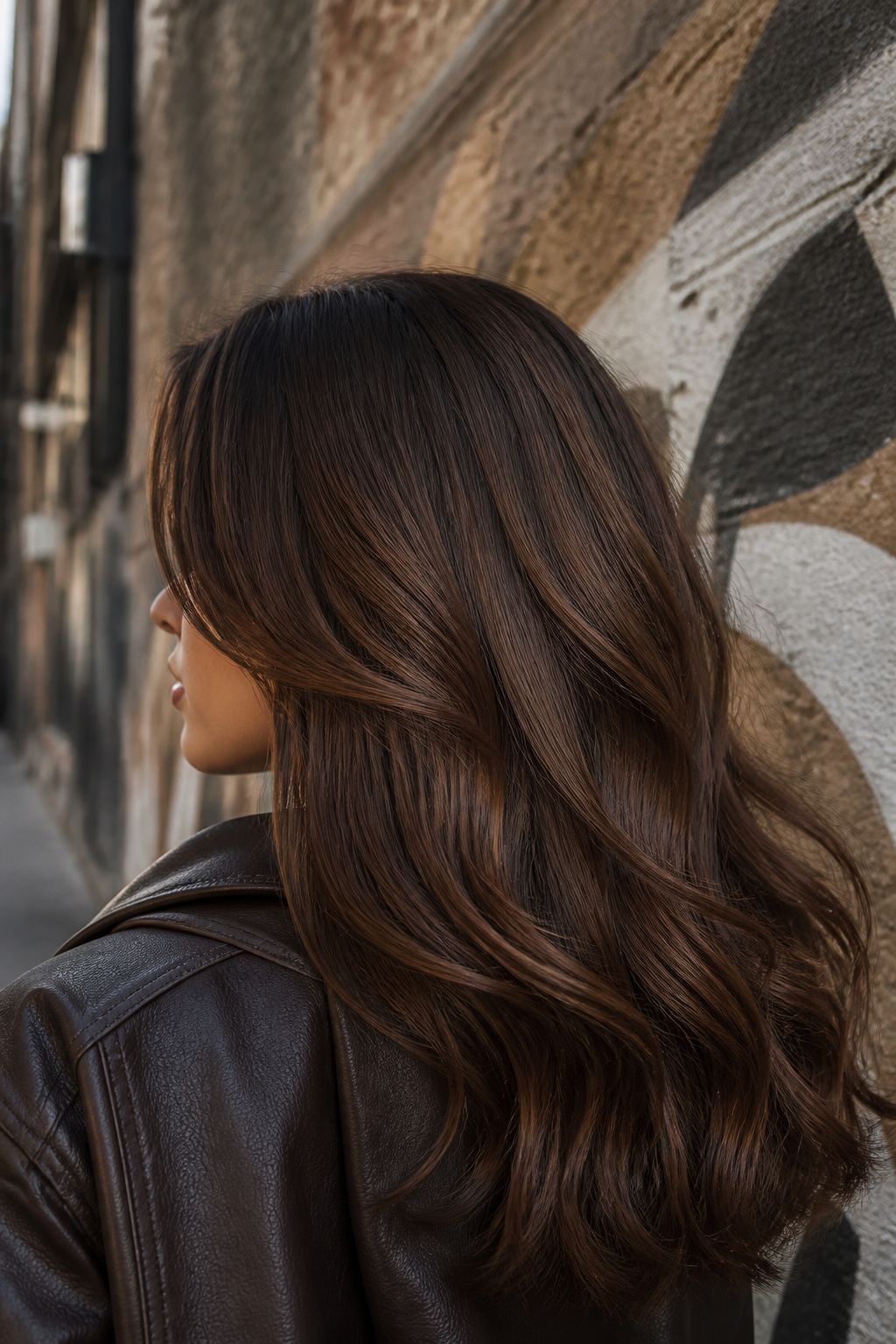 A model with mocha chocolate hair, reflecting a neutral tone.