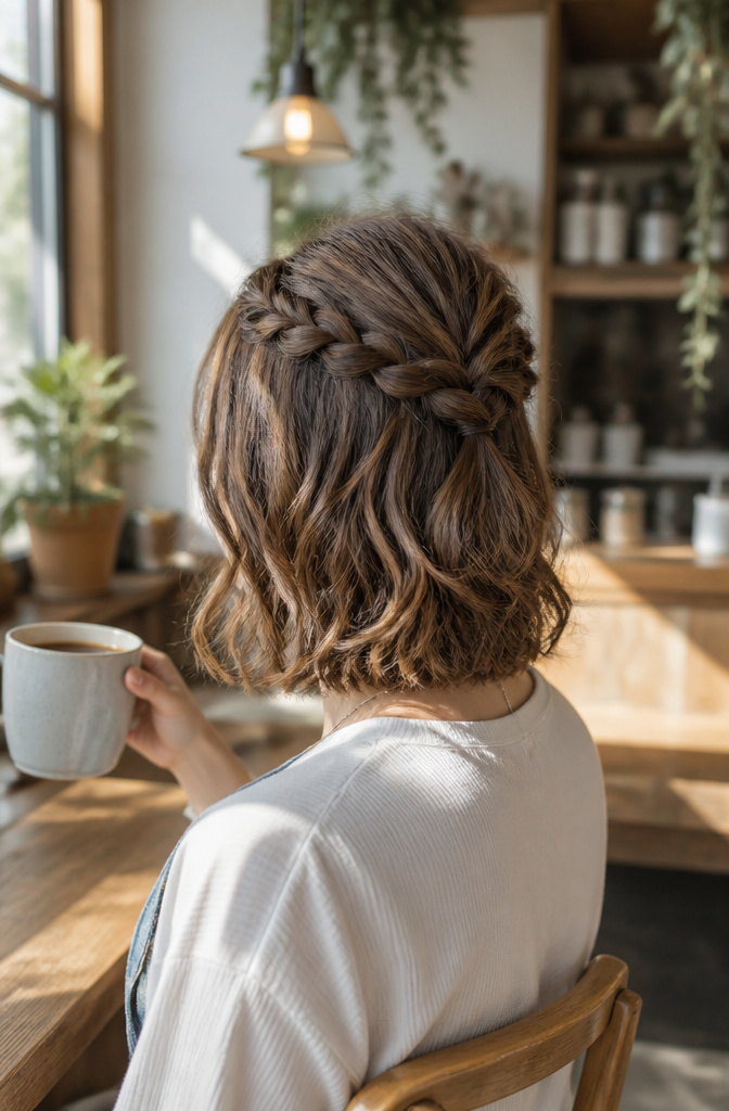 15 Quick Braided Hairstyles You Can Do in Minutes for 2026 5 Young woman with chin-length hair styled in a half-up braid.