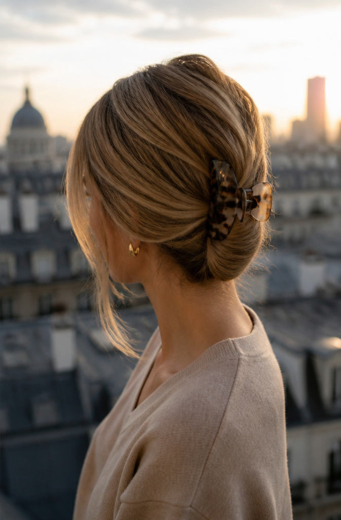 10 Hair Clips Hairstyles for 2026: French Twist, Half-Up, Bun & More 5 Side-swept twist hairstyle held with a sleek claw clip.
