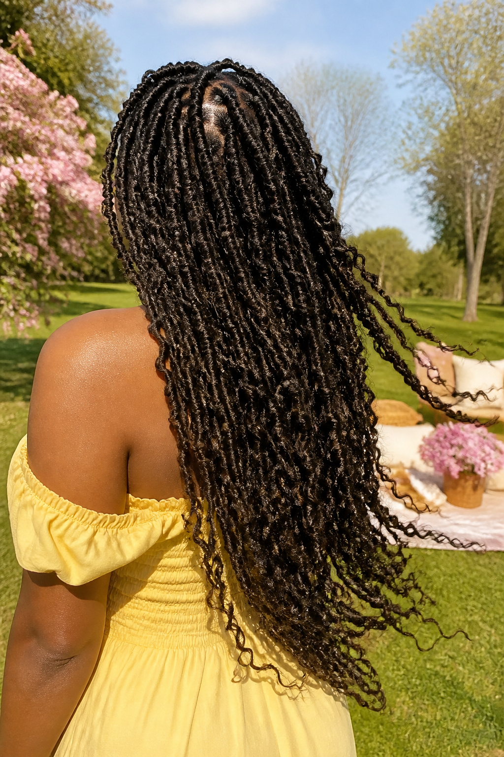 15 Crochet Braids Styles for 2026: From Box Braids to Butterfly Locs 6 Model with butterfly locs displayed outdoors, highlighting the flowing texture.