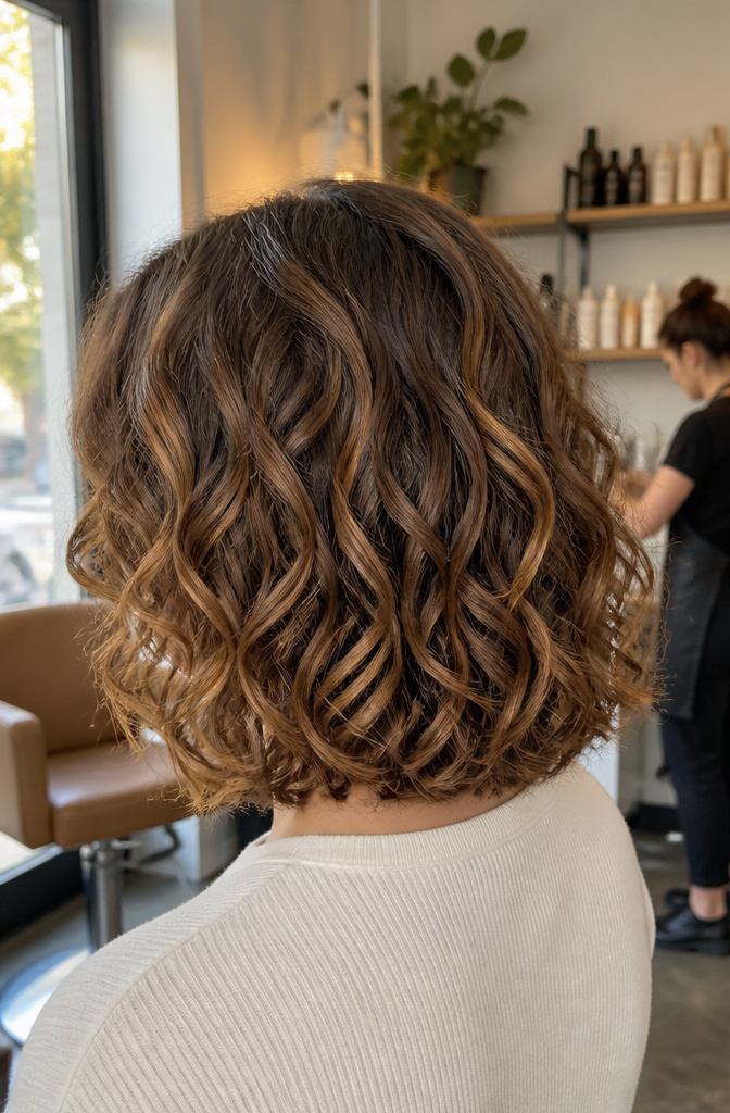 10 Cut Curly Hairstyles: Styles, Tips & What to Ask For in 2026 6 A model displays a curly lob hairstyle that is shoulder-length.