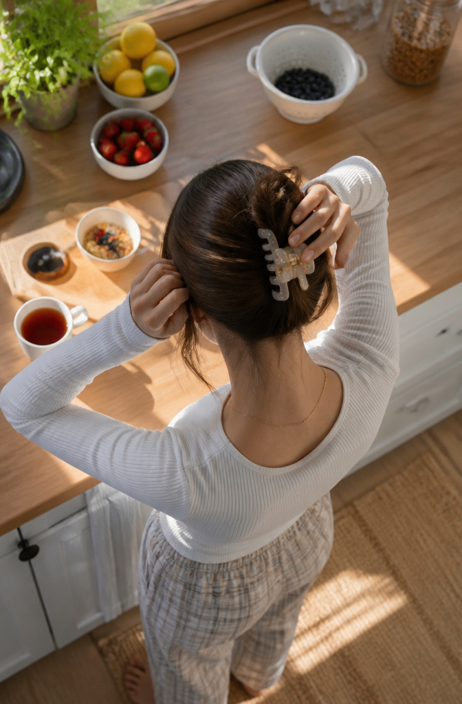 8 Simple Hairstyle Types for School: Quick Morning Styles for 2026 6 Girl with a claw clip holding her hair in a loose bun.
