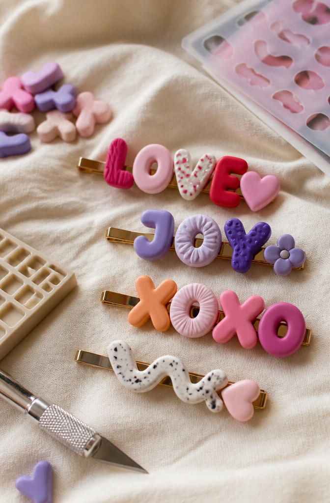 DIY Hair Clips: 12 Ideas for Statement, Bow, Beaded and More 6 Letter beads ready to be glued onto clips for custom word designs.