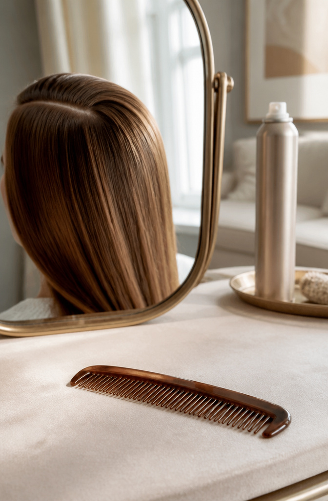 How to Comb Hair: 6 Ways to Style, Detangle, and Protect 7 Close-up of a comb positioning hair into a side part.