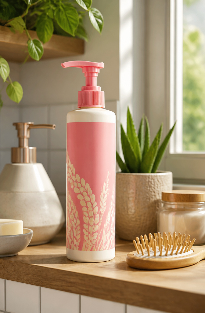 A bottle of Not Your Mother's Naturals Rice Water Conditioner on a plain surface.