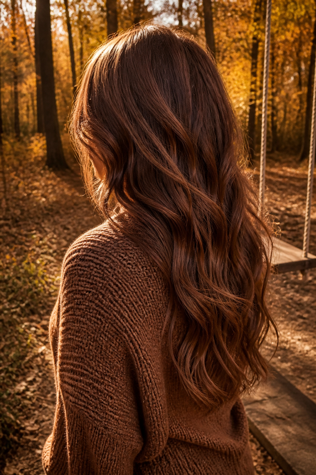 A model with chocolate hazelnut hair, showing warm and golden hues.