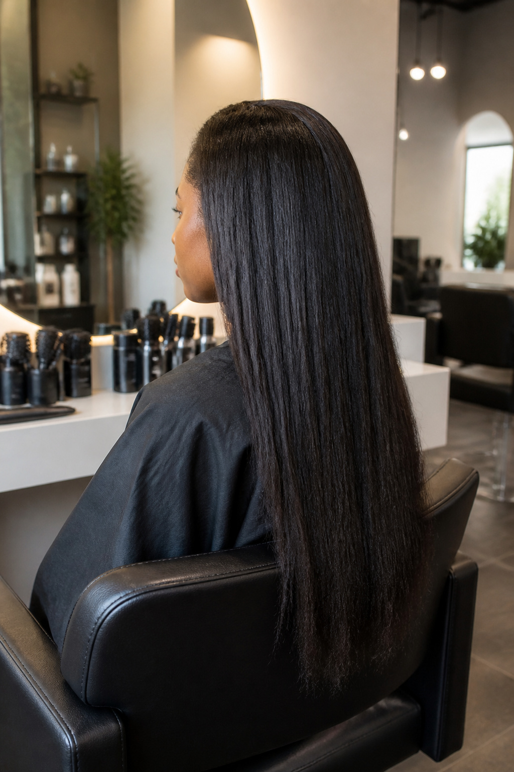 15 Crochet Braids Styles for 2026: From Box Braids to Butterfly Locs 8 Model with straight crochet hair styled in a modern salon.