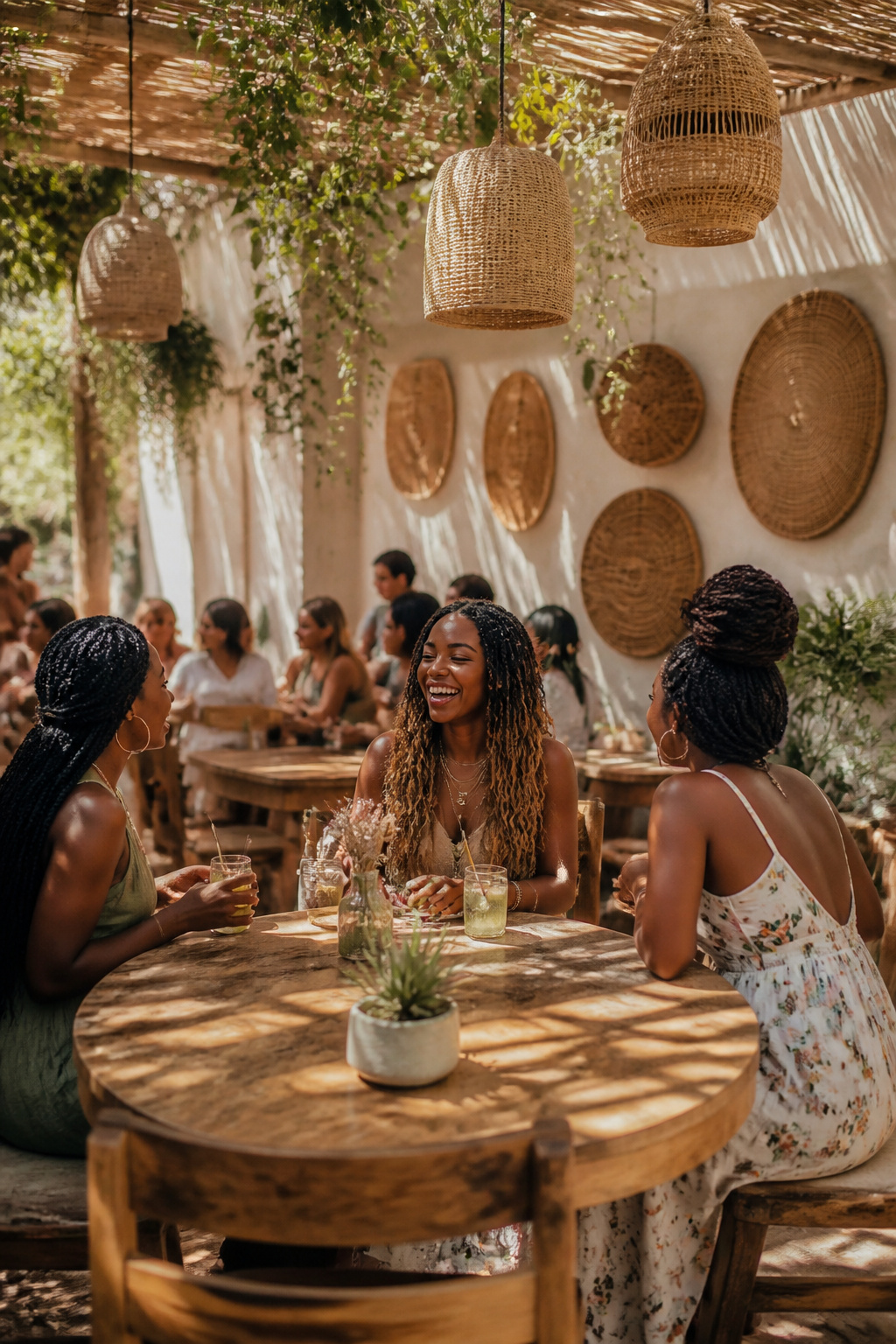 A woman with boho braids styled loosely and casually.