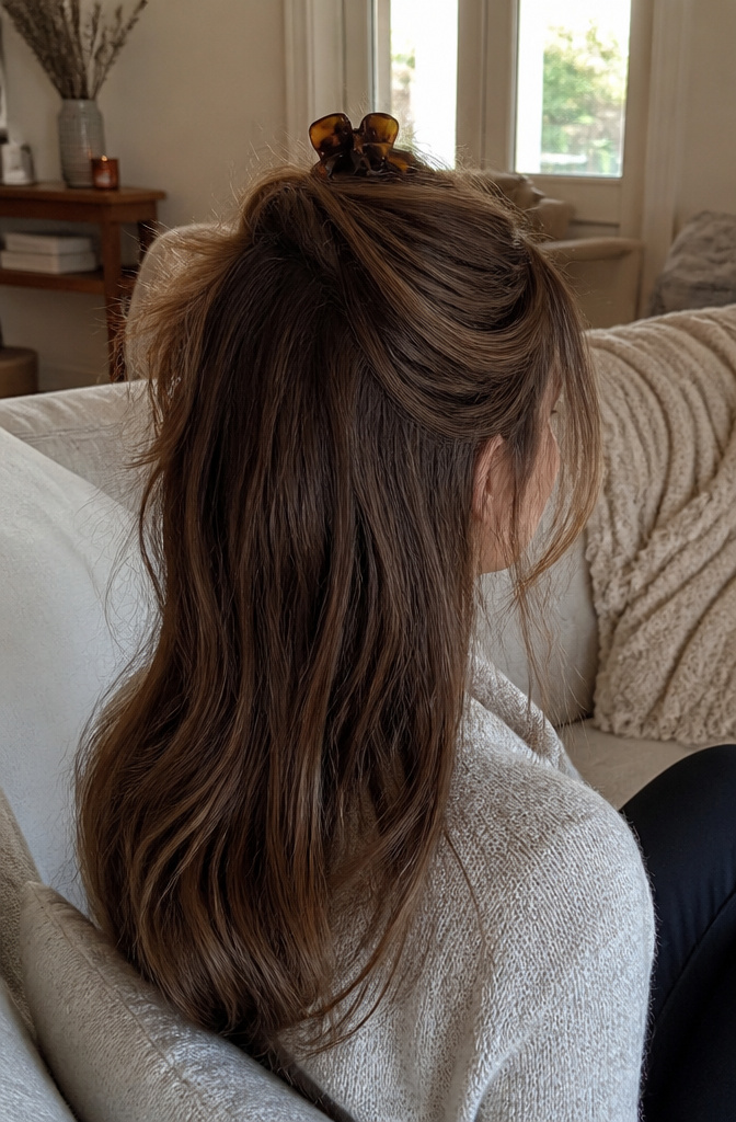 10 Hair Clips Hairstyles for 2026: French Twist, Half-Up, Bun & More 9 Hair gathered at the crown and secured with a simple clip.