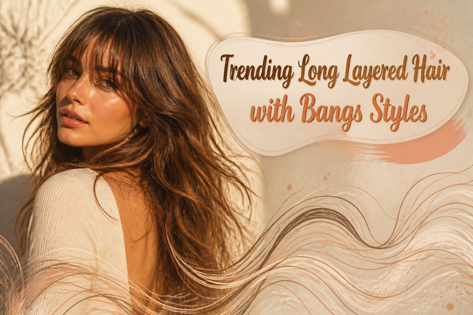 Trendy long layered hair with bangs styled in a modern look.